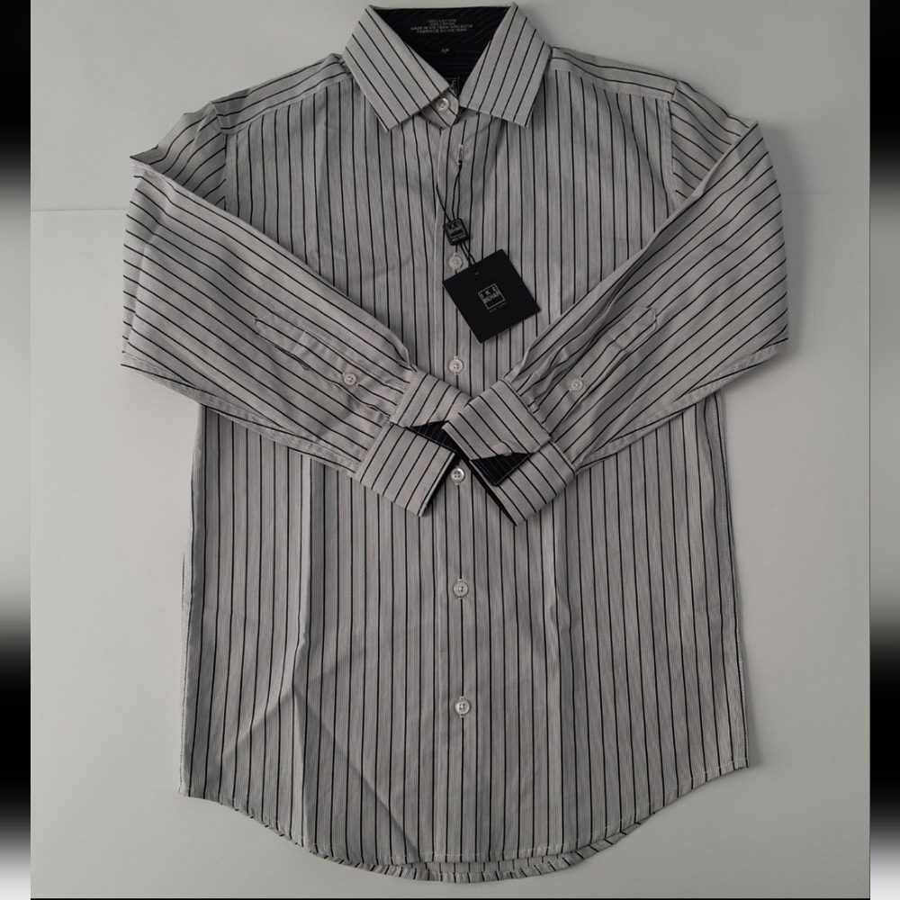 Ike Behar New York, Long Sleeve Button Down Gray Dress Shirt, Boys Size S(8)